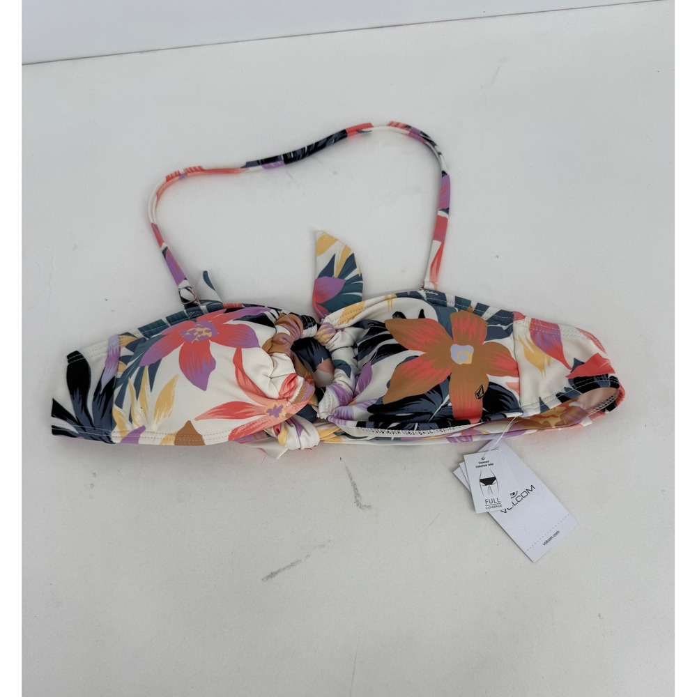 Volcom Tropicabana Ring Bandeau Bikini Top Floral Multicolor Small NEW orig $98